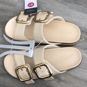 Universal Thread Cream Sandals with Gold Buckles